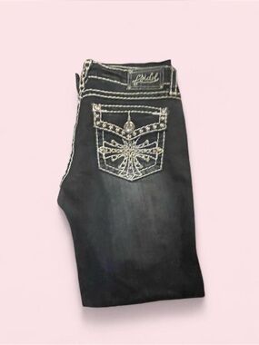 LA Idol Dark Wash Flare jeans with Embellished Pockets